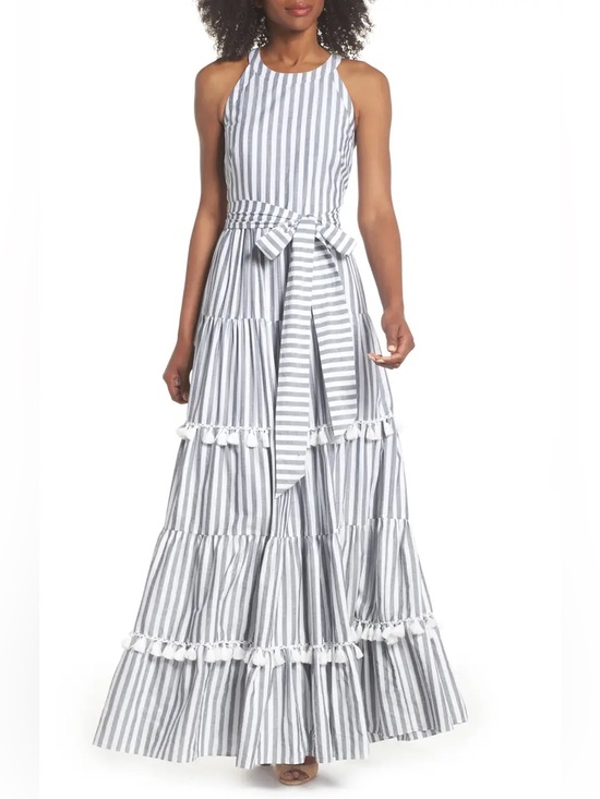 Eliza J Dresses & Skirts - Eliza J. striped tiered tassel trim maxi dress size 6